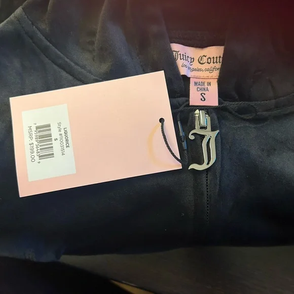 NWT Juicy Couture Velour black Track Suit sweatsuit women’s small hoodie - Picture 4 of 4